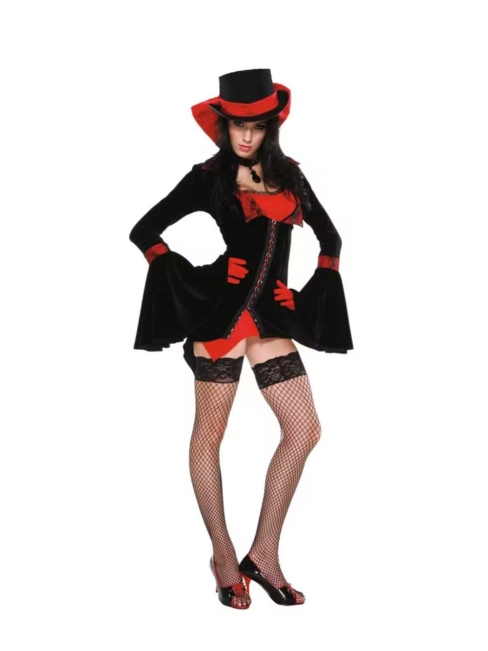 Vampire Vixen Halloween Costume - Dress Slip Dress & Gloves - L/XL - Forplay